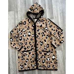 Chico's Cardigan Sweater Large 2 Tunic Long Magnet Button Animal Print Hooded